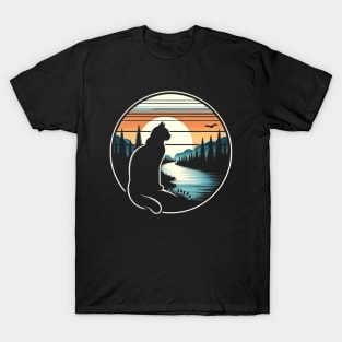 Nature Lover Vintage Kitten Sunset Silhouette Cat T-Shirt